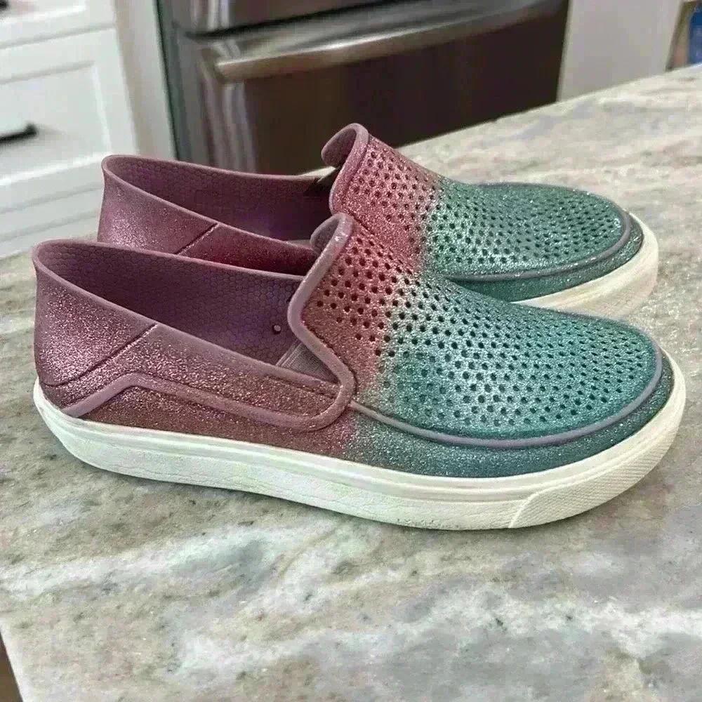 Crocs Girls CitiLane Roka Glitter pink/blue youths slip on shoes size J5 - Picture 2 of 11